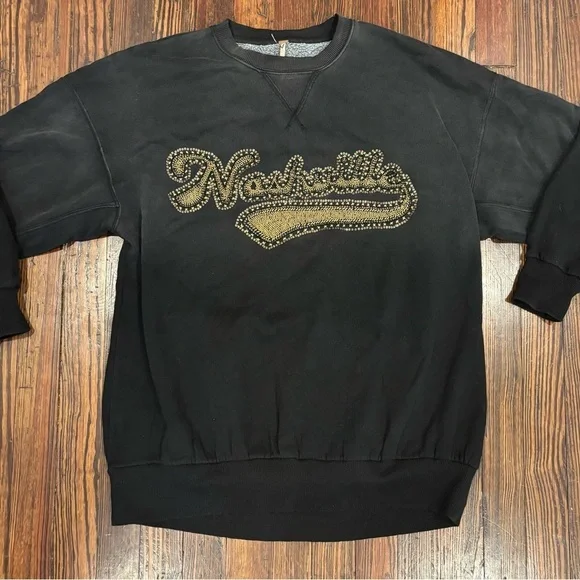 Free People Bali Drifter Oversize Nashville Embellished Sweatshirt Sz Xs - Picture 2 of 7